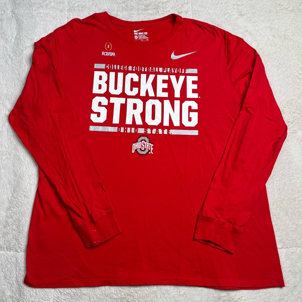 Nike NCAA Ohio State Buckeyes College Football Playoff LS Red T Shirt Mens XXL